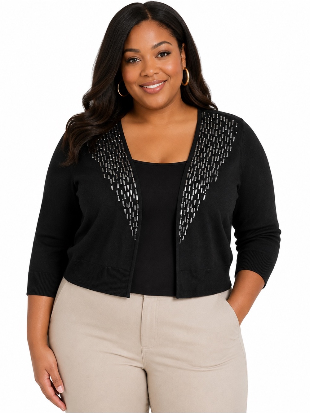 Ashley Stewart Black Embellished Open Front Cardigan Size 18/20 NWT